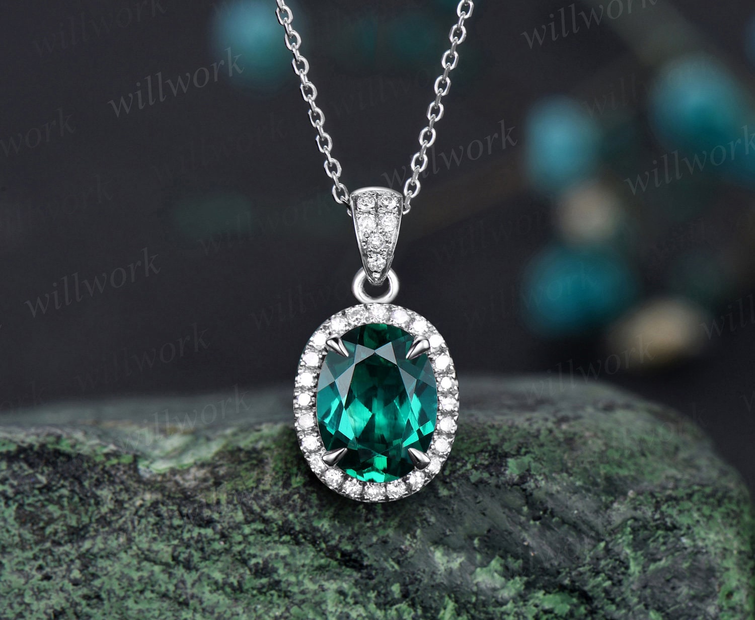 Emerald-Cut Green Quartz and Pave Diamond Pendant | CGP163W-DGQ | Valina  Fine Jewelry